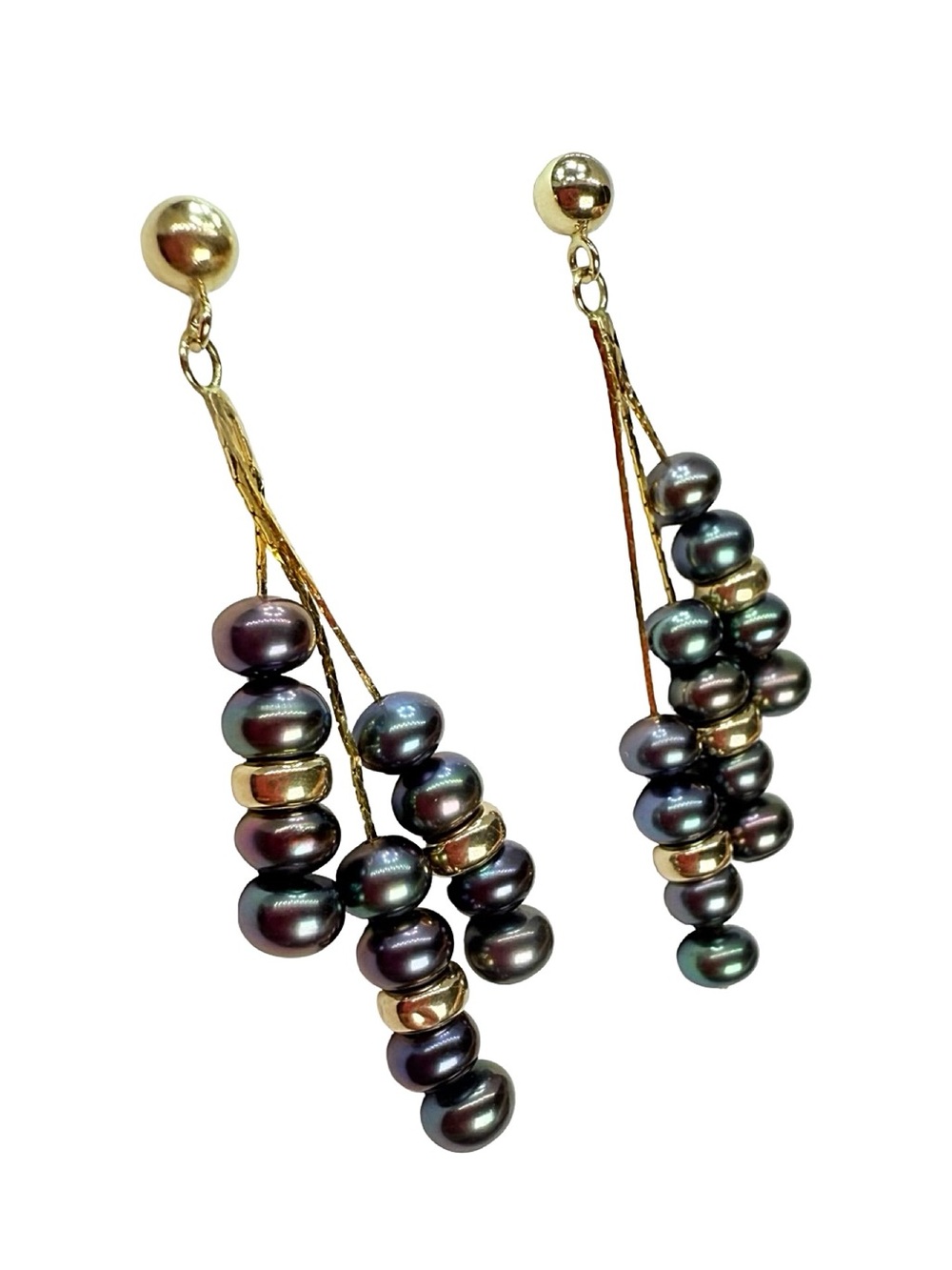 Gold & Black Pearl Cluster Drop Earrings - Elegant Women's Jewelry - Picture 11 of 16